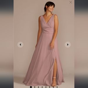 David’s Bridal Long Chiffon Surplice Tank Bridesmaid Dress in Quartz NWT